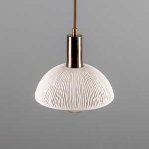 Kauri Organic Ceramic Dome Pendant Light 20cm, Matte White Striped